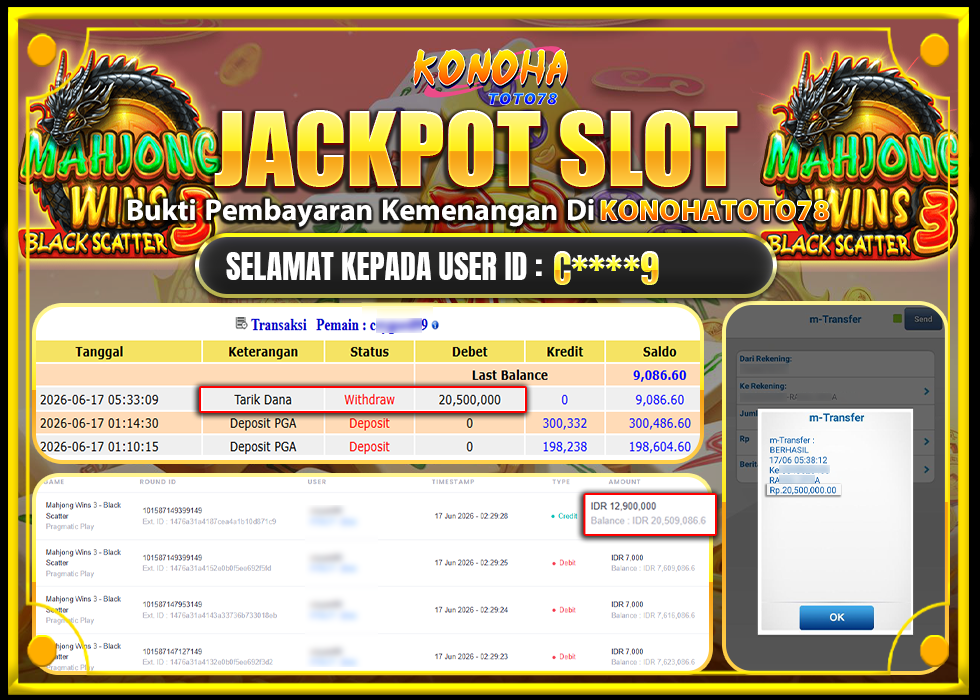 KONOHATOTO78 JACKPOT MAHJONG WINS 3 BLACK SCATTER Rp.20.500.000LUNAS